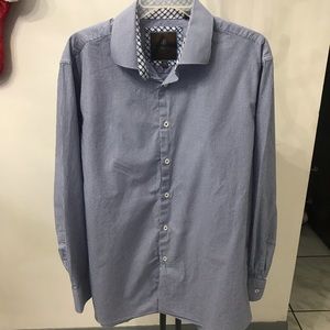 Tattersall Dress Shirt mens neck 17 34/35 Long Sleeved Blue White Checkered